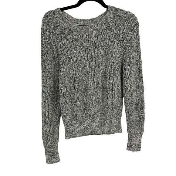 Free People Knit Crewneck Sweater S Black White Heathered Cotton Linen - Picture 1 of 6